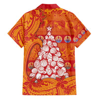 French Polynesia Christmas Family Matching Short Sleeve Bodycon Dress and Hawaiian Shirt Seashell Xmas Tree Tribal Waves - Polynesian Pride