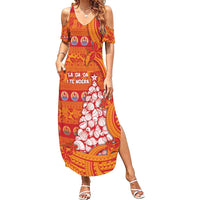 French Polynesia Christmas Family Matching Summer Maxi Dress and Hawaiian Shirt Seashell Xmas Tree Tribal Waves - Polynesian Pride