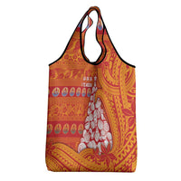 French Polynesia Christmas Grocery Bag Seashell Xmas Tree Tribal Waves - Polynesian Pride