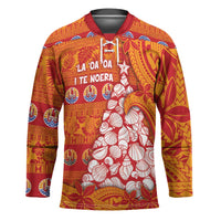 French Polynesia Christmas Hockey Jersey Seashell Xmas Tree Tribal Waves - Polynesian Pride