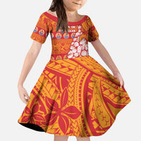 French Polynesia Christmas Kid Short Sleeve Dress Seashell Xmas Tree Tribal Waves - Polynesian Pride