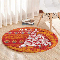 French Polynesia Christmas Round Carpet Seashell Xmas Tree Tribal Waves - Polynesian Pride