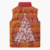 French Polynesia Christmas Sleeveless Puffer Jacket Seashell Xmas Tree Tribal Waves - Polynesian Pride
