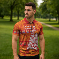 French Polynesia Christmas Zipper Polo Shirt Seashell Xmas Tree Tribal Waves - Polynesian Pride