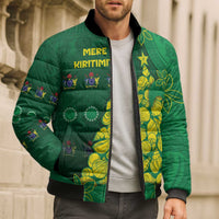 Cook Islands Christmas Bomber Puffer Jacket Seashell Xmas Tree Tribal Waves - Polynesian Pride