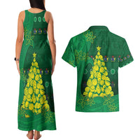 Cook Islands Christmas Couples Matching Tank Maxi Dress and Hawaiian Shirt Seashell Xmas Tree Tribal Waves - Polynesian Pride