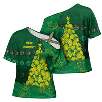 Cook Islands Christmas Cross Shoulder Shirt Seashell Xmas Tree Tribal Waves DT05 - Polynesian Pride