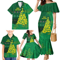 Cook Islands Christmas Family Matching Mermaid Dress and Hawaiian Shirt Seashell Xmas Tree Tribal Waves - Polynesian Pride
