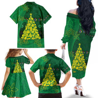 Cook Islands Christmas Family Matching Off The Shoulder Long Sleeve Dress and Hawaiian Shirt Seashell Xmas Tree Tribal Waves - Polynesian Pride