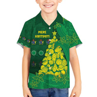 Cook Islands Christmas Family Matching Off The Shoulder Long Sleeve Dress and Hawaiian Shirt Seashell Xmas Tree Tribal Waves - Polynesian Pride