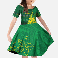 Cook Islands Christmas Family Matching Off Shoulder Maxi Dress and Hawaiian Shirt Seashell Xmas Tree Tribal Waves - Polynesian Pride