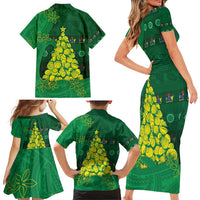 Cook Islands Christmas Family Matching Short Sleeve Bodycon Dress and Hawaiian Shirt Seashell Xmas Tree Tribal Waves - Polynesian Pride