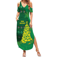 Cook Islands Christmas Family Matching Summer Maxi Dress and Hawaiian Shirt Seashell Xmas Tree Tribal Waves - Polynesian Pride