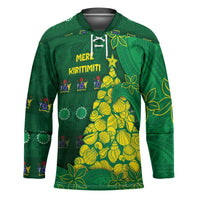 Cook Islands Christmas Hockey Jersey Seashell Xmas Tree Tribal Waves - Polynesian Pride