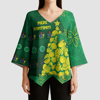 Cook Islands Christmas Kimono Sleeve Blouse Seashell Xmas Tree Tribal Waves - Polynesian Pride