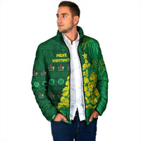 Cook Islands Christmas Padded Jacket Seashell Xmas Tree Tribal Waves - Polynesian Pride