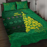 Cook Islands Christmas Quilt Bed Set Seashell Xmas Tree Tribal Waves - Polynesian Pride
