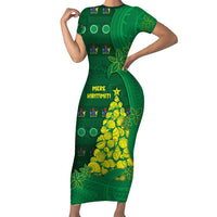 Cook Islands Christmas Short Sleeve Bodycon Dress Seashell Xmas Tree Tribal Waves - Polynesian Pride