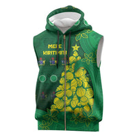 Cook Islands Christmas Sleeveless Zip Hoodie Seashell Xmas Tree Tribal Waves - Polynesian Pride