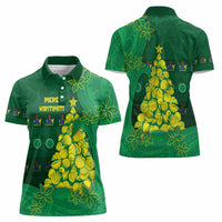 Cook Islands Christmas Women Polo Shirt Seashell Xmas Tree Tribal Waves - Polynesian Pride