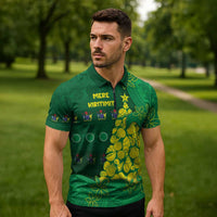 Cook Islands Christmas Zipper Polo Shirt Seashell Xmas Tree Tribal Waves DT05 - Polynesian Pride