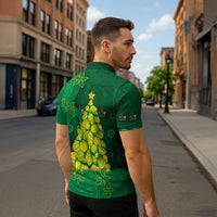 Cook Islands Christmas Zipper Polo Shirt Seashell Xmas Tree Tribal Waves - Polynesian Pride