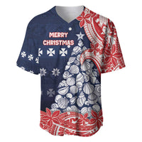 Wallis And Futuna Christmas Baseball Jersey Seashell Xmas Tree Tribal Waves DT05 Navy - Polynesian Pride