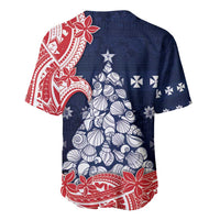 Wallis And Futuna Christmas Baseball Jersey Seashell Xmas Tree Tribal Waves - Polynesian Pride