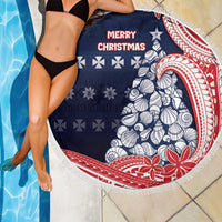 Wallis And Futuna Christmas Beach Blanket Seashell Xmas Tree Tribal Waves - Polynesian Pride