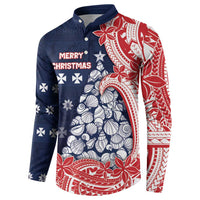 Wallis And Futuna Christmas Button Sweatshirt Seashell Xmas Tree Tribal Waves - Polynesian Pride