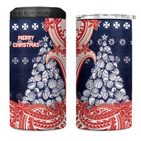 Wallis And Futuna Christmas 4 in 1 Can Cooler Tumbler Seashell Xmas Tree Tribal Waves - Polynesian Pride