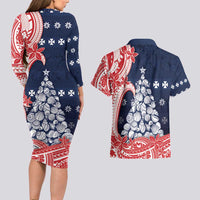 Wallis And Futuna Christmas Couples Matching Long Sleeve Bodycon Dress and Hawaiian Shirt Seashell Xmas Tree Tribal Waves DT05 - Polynesian Pride