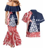 Wallis And Futuna Christmas Couples Matching Mermaid Dress and Hawaiian Shirt Seashell Xmas Tree Tribal Waves - Polynesian Pride