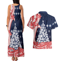 Wallis And Futuna Christmas Couples Matching Tank Maxi Dress and Hawaiian Shirt Seashell Xmas Tree Tribal Waves - Polynesian Pride