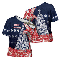 Wallis And Futuna Christmas Cross Shoulder Shirt Seashell Xmas Tree Tribal Waves DT05 - Polynesian Pride