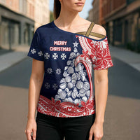 Wallis And Futuna Christmas Cross Shoulder Shirt Seashell Xmas Tree Tribal Waves DT05 - Polynesian Pride