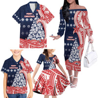 Wallis And Futuna Christmas Family Matching Off The Shoulder Long Sleeve Dress and Hawaiian Shirt Seashell Xmas Tree Tribal Waves - Polynesian Pride