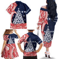 Wallis And Futuna Christmas Family Matching Off The Shoulder Long Sleeve Dress and Hawaiian Shirt Seashell Xmas Tree Tribal Waves - Polynesian Pride