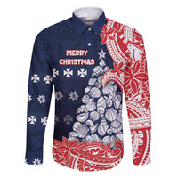 Wallis And Futuna Christmas Family Matching Off Shoulder Maxi Dress and Hawaiian Shirt Seashell Xmas Tree Tribal Waves - Polynesian Pride