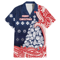 Wallis And Futuna Christmas Family Matching Puletasi and Hawaiian Shirt Seashell Xmas Tree Tribal Waves DT05 Dad's Shirt - Short Sleeve Navy - Polynesian Pride