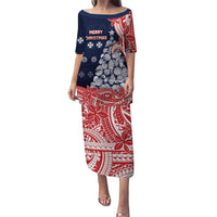 Wallis And Futuna Christmas Family Matching Puletasi and Hawaiian Shirt Seashell Xmas Tree Tribal Waves DT05 Mom's Dress Navy - Polynesian Pride