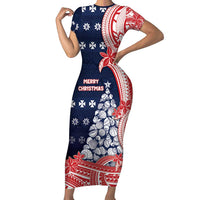 Wallis And Futuna Christmas Family Matching Short Sleeve Bodycon Dress and Hawaiian Shirt Seashell Xmas Tree Tribal Waves - Polynesian Pride