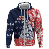 Wallis And Futuna Christmas Hoodie Seashell Xmas Tree Tribal Waves - Polynesian Pride