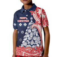 Wallis And Futuna Christmas Kid Polo Shirt Seashell Xmas Tree Tribal Waves DT05 Kid Navy - Polynesian Pride
