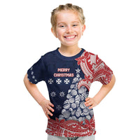 Wallis And Futuna Christmas Kid T Shirt Seashell Xmas Tree Tribal Waves DT05 Navy - Polynesian Pride