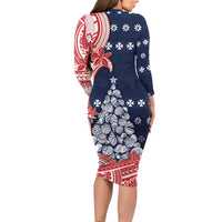 Wallis And Futuna Christmas Long Sleeve Bodycon Dress Seashell Xmas Tree Tribal Waves DT05 - Polynesian Pride