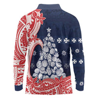 Wallis And Futuna Christmas Long Sleeve Polo Shirt Seashell Xmas Tree Tribal Waves - Polynesian Pride