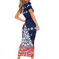 Wallis And Futuna Christmas Short Sleeve Bodycon Dress Seashell Xmas Tree Tribal Waves DT05 - Polynesian Pride