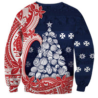 Wallis And Futuna Christmas Sweatshirt Seashell Xmas Tree Tribal Waves - Polynesian Pride