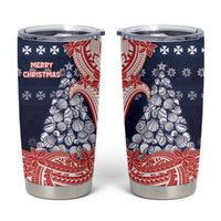Wallis And Futuna Christmas Tumbler Cup Seashell Xmas Tree Tribal Waves - Polynesian Pride